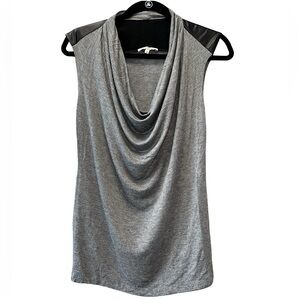 Arden B. Vintage Sleeveless Cowl Neck Top | Y2K Gray Faux Leather Trim | Size S